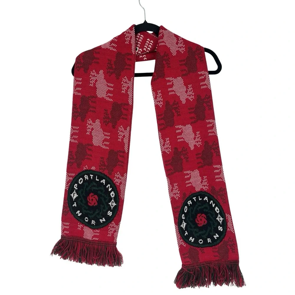 Portland Thorns FC Soccer Scarf Ruffneck Red Green Knit Fringed Fan MLS 66
